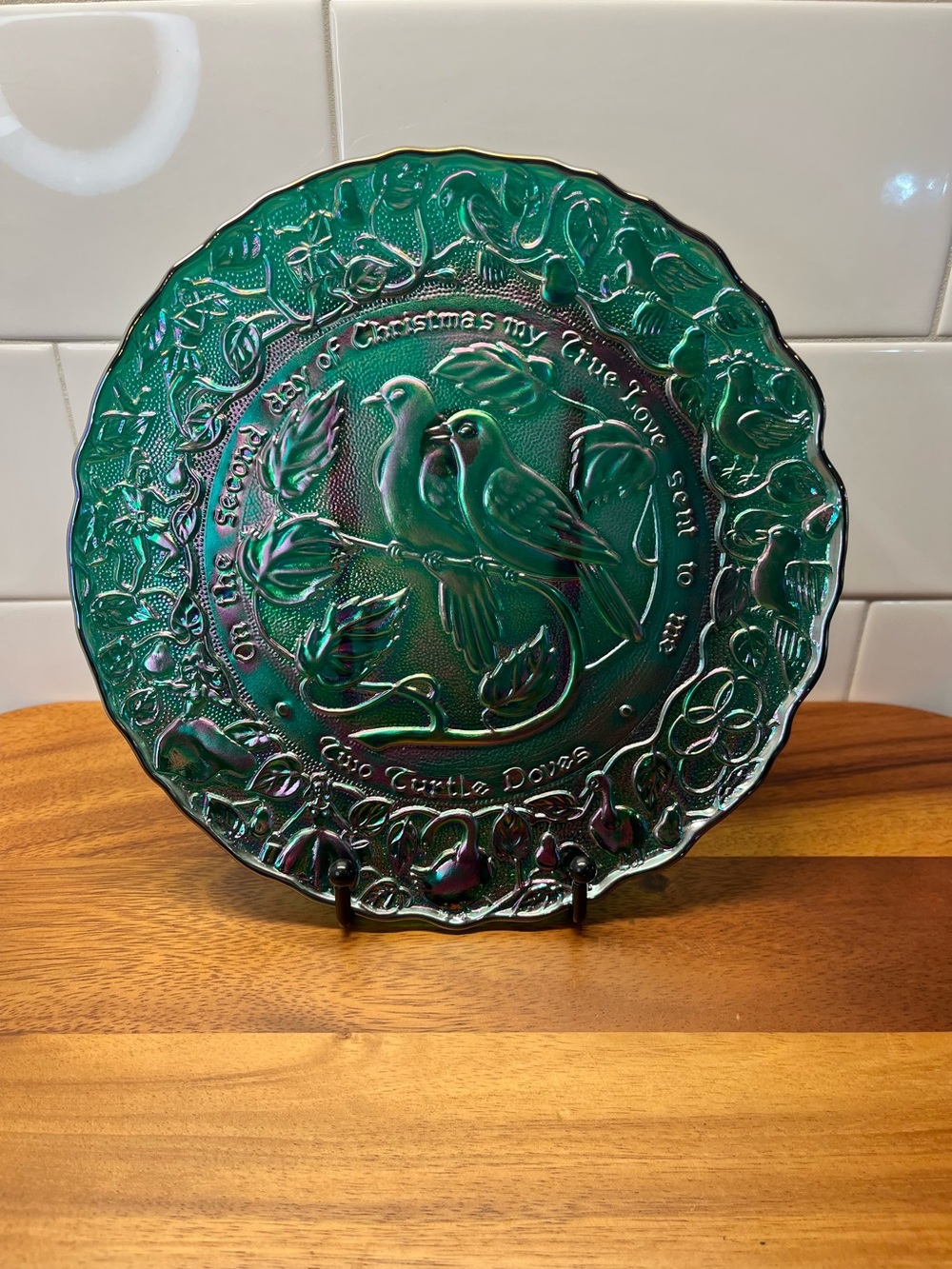 Imperial Carnival Glass Plate Two Turtle Doves 12 Days Of Christmas